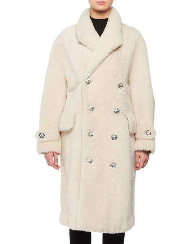 Tom Ford Double-breasted Lamb-shearling Teddy Coat W/ Crystal Buttons