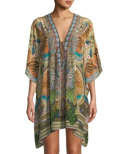 Camilla The Long Way Home Lace-up Printed Silk Kaftan, One Size In Animal Print