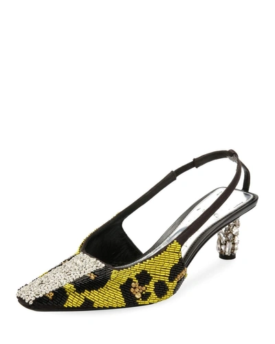 Tom Ford Leopard-beaded Slingback Pumps In Animal Print