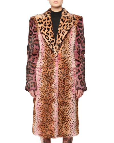 Tom Ford Strong-shoulder Jaguar & Cheetah Patch Rabbit-fur Coat In Light Pink