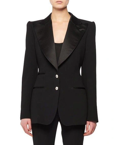 Tom Ford Satin Peak-lapel Two-button Wool Tuxedo Jacket W/ Crystal Buttons