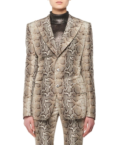 Tom Ford Two-button Snake-print Stretch-cotton Twill Jacket In Python