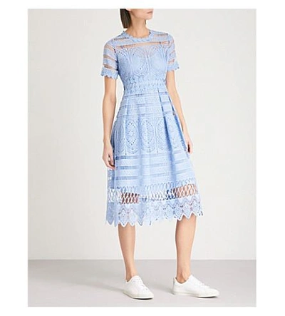 Maje Crochet Lace Midi Dress In Blue