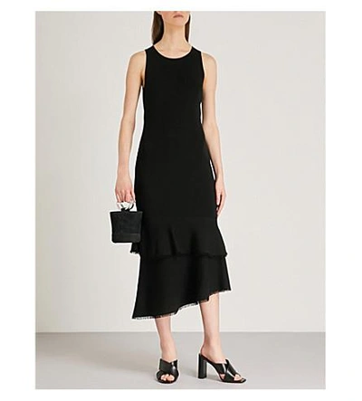 Theory Nilimary Frayed Tiered Stretch-knit Midi Dress In Black
