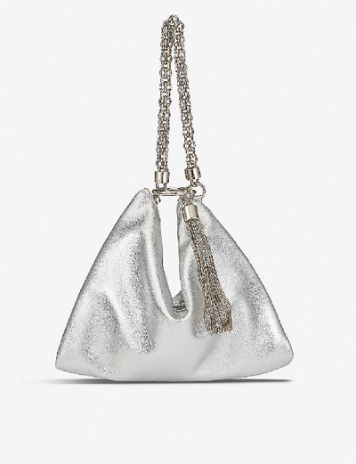 JIMMY CHOO WOMENS SILVER CALLIE LEATHER CLUTCH BAG,97010821