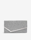 Jimmy Choo Womens Silver Emmie Glittered Leather Mini Clutch In Silver