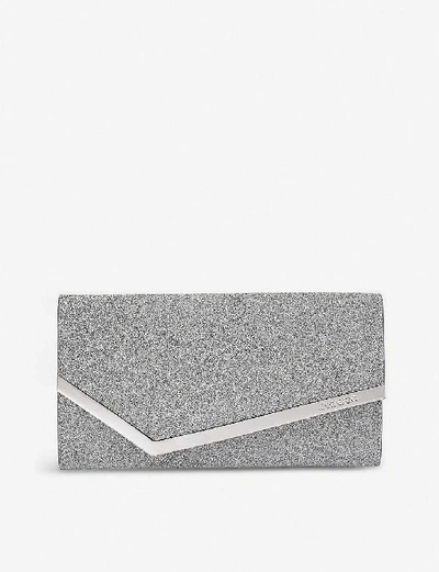 Jimmy Choo Womens Silver Emmie Glittered Leather Mini Clutch