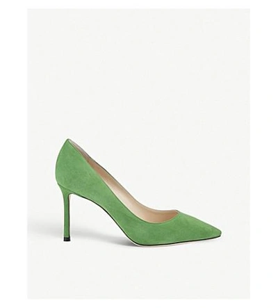 Jimmy Choo Romy 85 Suede Courts In Green