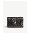 SAINT LAURENT BLACK AND SILVER MONOGRAM PEBBLED LEATHER SATCHEL