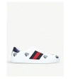 GUCCI NEW ACE WOLF-EMBROIDERED LEATHER TRAINERS