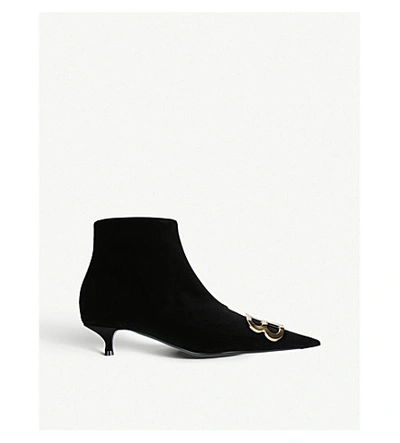 Balenciaga Ladies Black Bb Embellished Velvet Ankle Boots