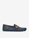 GUCCI MENS NAVY DRIVER LOGO-EMBELLISHED LEATHER LOAFERS 5,5120-10004-0882884109