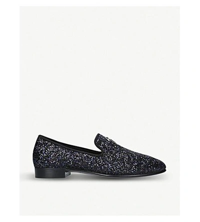Giuseppe Zanotti Glitter-embellished Leather Slippers In Black