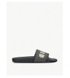 Gucci Leather-trimmed  Logo-print Canvas Slides In Black/comb