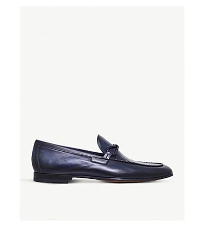 Magnanni Braid-trimmed Leather Loafers In Blue