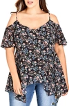 CITY CHIC BABY FLORAL COLD SHOULDER TOP,00136483