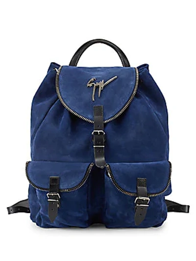 Giuseppe Zanotti Drawstring Leather Backpack In Dark Blue