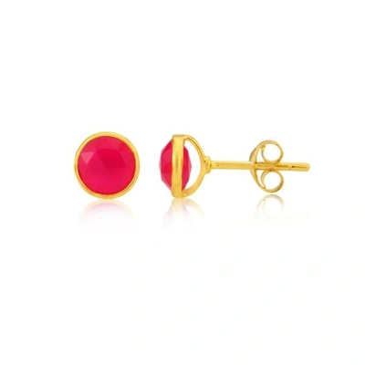 Auree Jewellery Savanne Gold Vermeil & Fuchsia Pink Chalcedony Stud Earrings