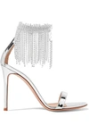 GIANVITO ROSSI 100 CRYSTAL-EMBELLISHED METALLIC LEATHER SANDALS