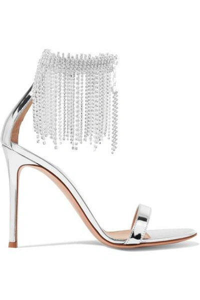 Gianvito Rossi 100 Crystal-embellished Metallic Leather Sandals In Silver