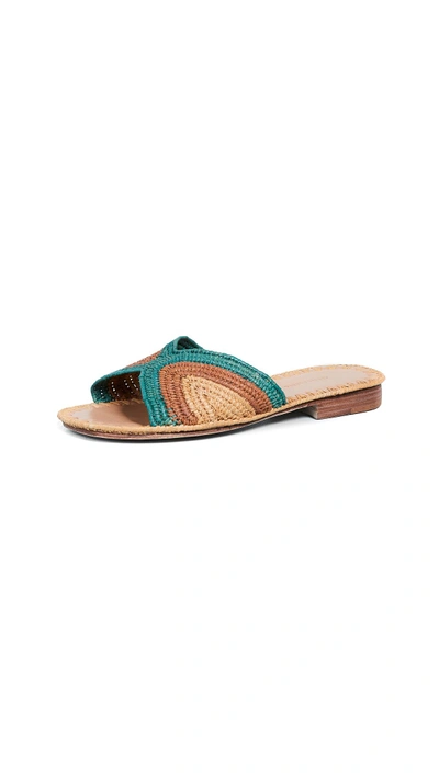 Carrie Forbes Salon Color-block Woven Raffia Slides In Green