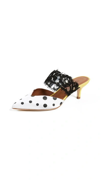 Malone Souliers Maisie 45 Lace-trimmed Polka-dot Faille Mules In White
