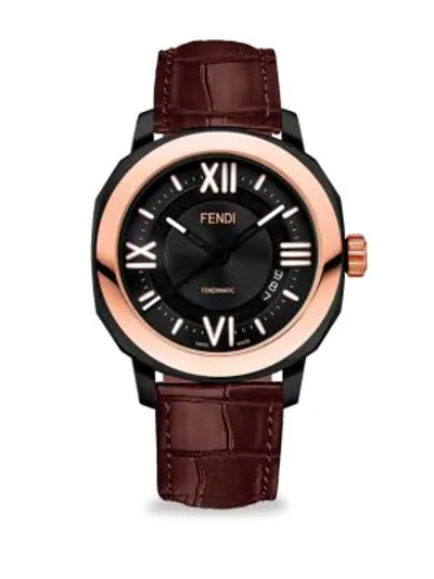 Fendi Selleria 18k Rose Goldplated & Leather Watch In Black