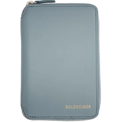 Balenciaga Ville Logo Leather Wallet In Blue