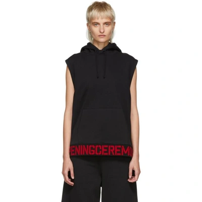 Opening Ceremony Sleeveless Cotton Logo Hoodie Waistcoat In Black