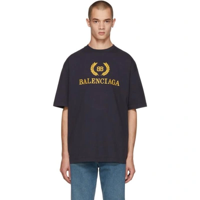Balenciaga Logo Printed Cotton T-shirt In Blue