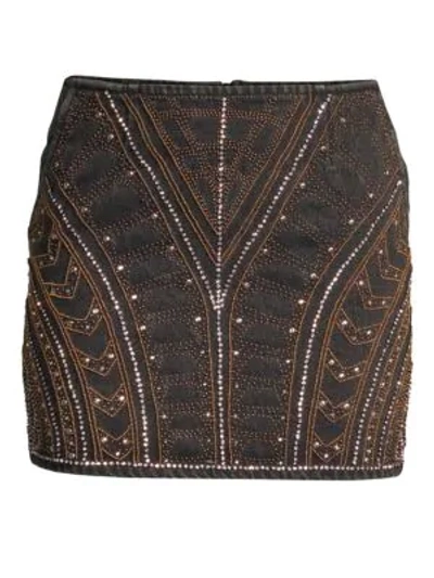 The Kooples Embellished Denim Mini Skirt In Black