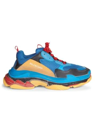 Balenciaga Men's Triple S Mesh & Leather Sneakers, Blue/orange, Blue/orange In Blue Other