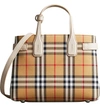 BURBERRY Small Banner Vintage Check & Leather Tote,4076748