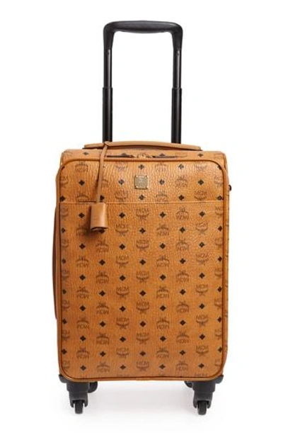 Mcm Traveler Visetos Travel Trolley/rolling Carryon Suitcase Luggage In Cognac