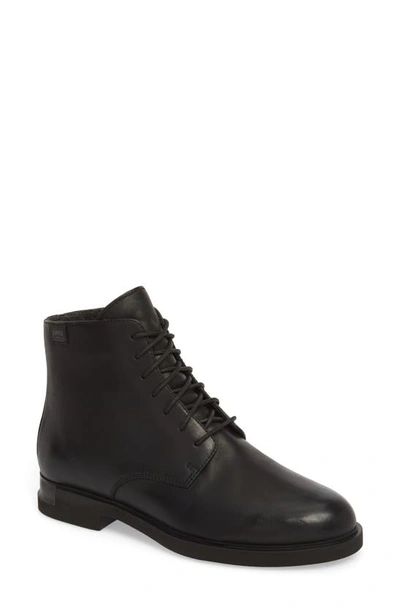 Camper Helix Lace-up Bootie In Black Leather