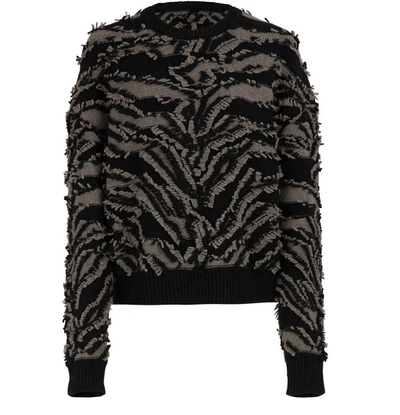 Stella Mccartney Crewneck Clipped Fringe Chunky Pullover Sweater In 8490 - Black/concrete