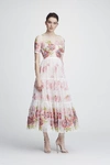 MARCHESA NOTTE FLORAL SHORT SLEEVE MIDI TEA DRESS,N28G0810