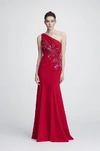 MARCHESA NOTTE ONE SHOULDER STRETCH CREPE GOWN,N27G0734