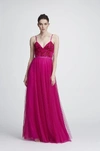 MARCHESA NOTTE SLEEVELESS BEADED EMBROIDERED GOWN,MN19RG0749-9