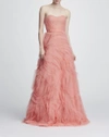 MARCHESA NOTTE STRAPLESS TEXTURED TULLE GOWN,N28G0751