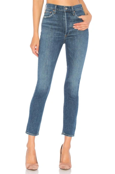Agolde Jamie High-rise Organic Denim Skinny Jeans With Chewed Hem In Blithe