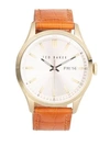 TED BAKER STAINLESS STEEL BROWN LEATHER STRAP WATCH,0400095798707