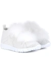 Jimmy Choo Norway Metallic Sneakers With Fur Trim In White