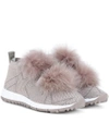 Jimmy Choo Norway Fur-trimmed Sneakers In Opal Grey/grey