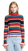 Msgm Striped Ribbed Wool-blend Turtleneck Sweater In Multico