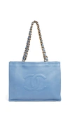 CHANEL CHANEL BLUE FLAT CHAIN TOTE BAG