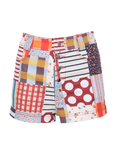 Lhd Pearl Beach Patchwork Stretch-cotton Shorts In White