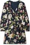 ALICE AND OLIVIA HANNAH WRAP-EFFECT FLORAL-PRINT WASHED-SATIN MINI DRESS