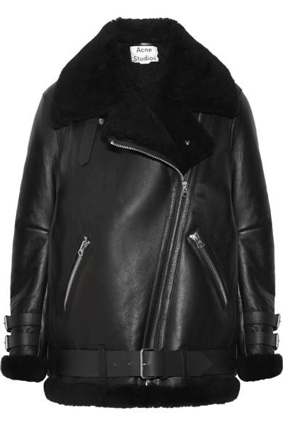 Acne Studios Shearling Aviator Jacket In Black Leather