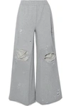 ALEXANDER WANG T DISTRESSED FRENCH COTTON-TERRY WIDE-LEG TRACK PANTS